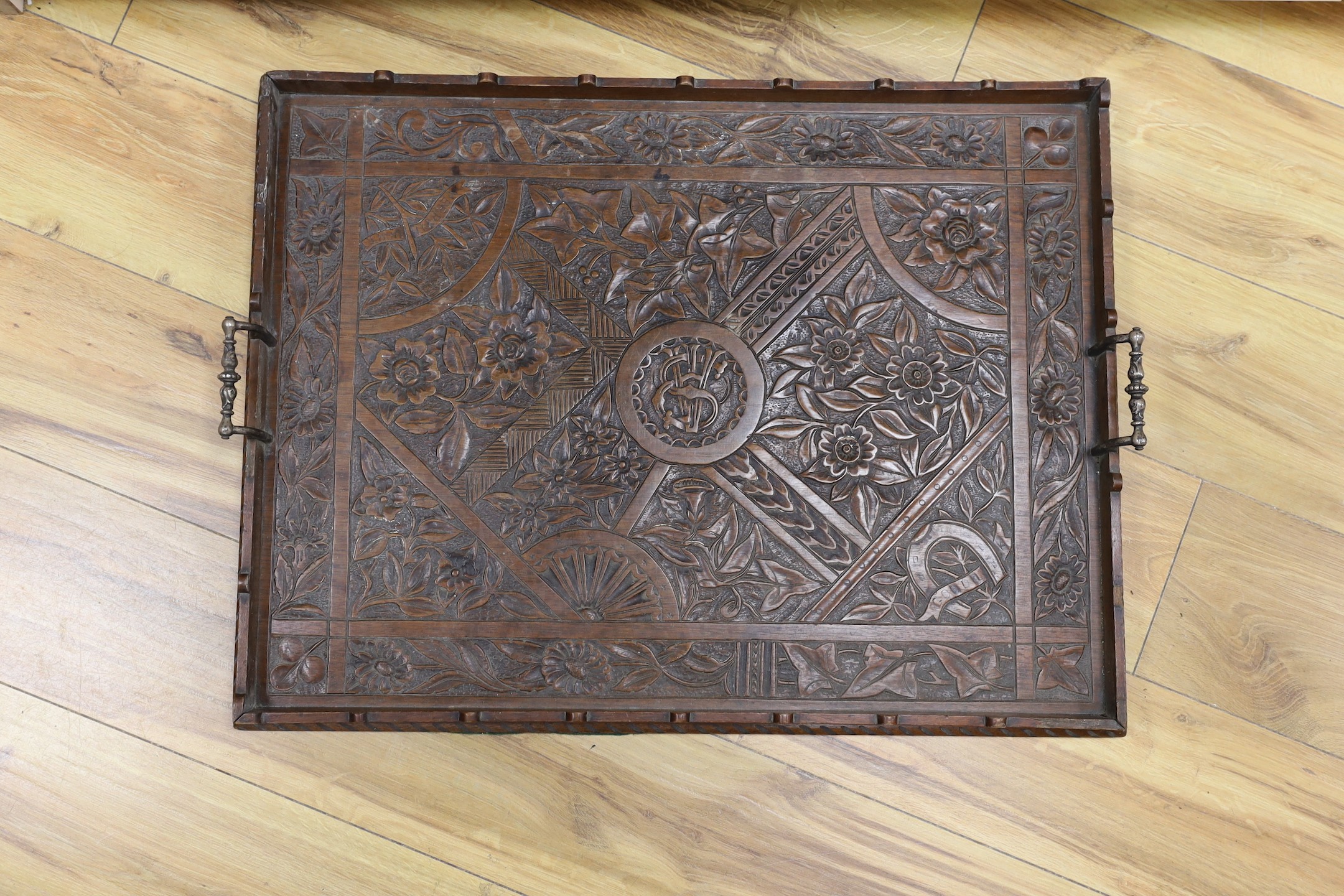 A Victorian carved oak tray, 50 x 66cm